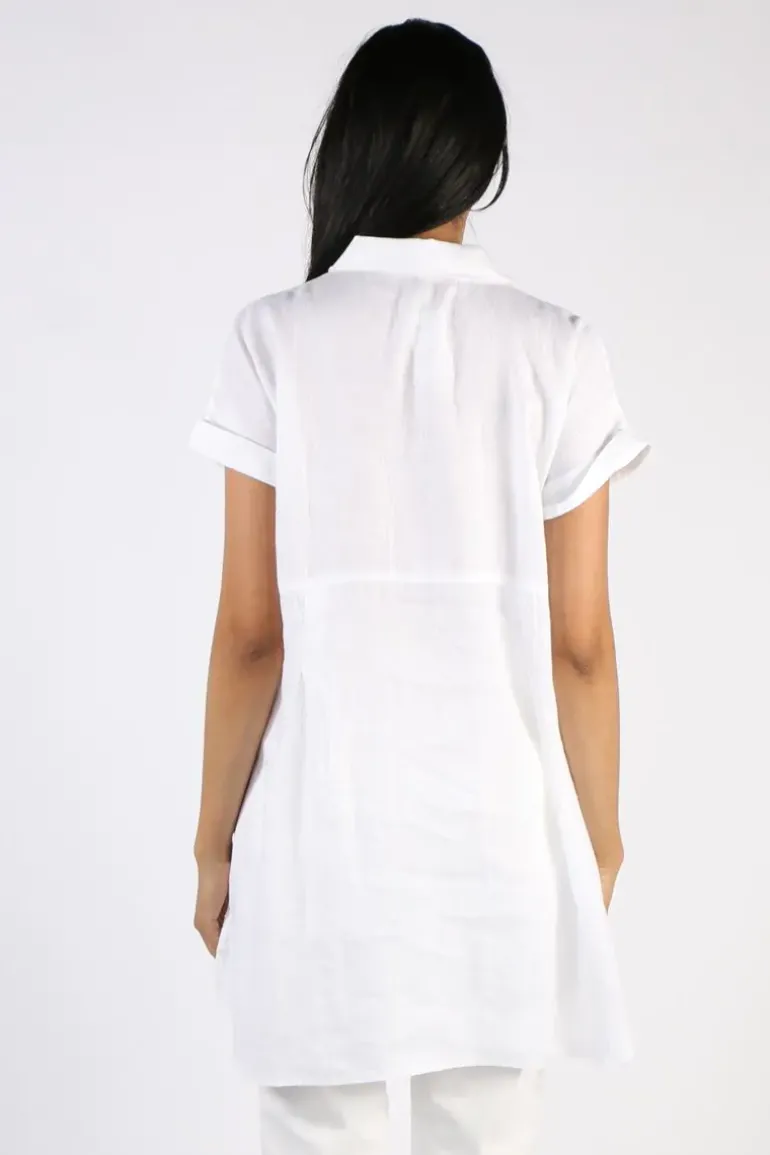 Ping Pong Long Line Linen Tunic In White