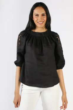Ping Pong Off Shoulder Lace Trim Top In Black