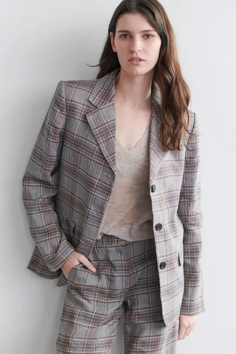POL Halcyon Boyfriend Jacket In Check