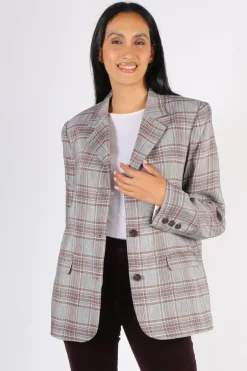 POL Halcyon Boyfriend Jacket In Check