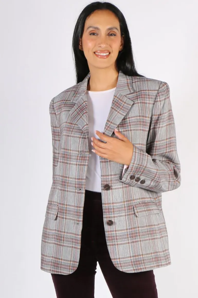 POL Halcyon Boyfriend Jacket In Check