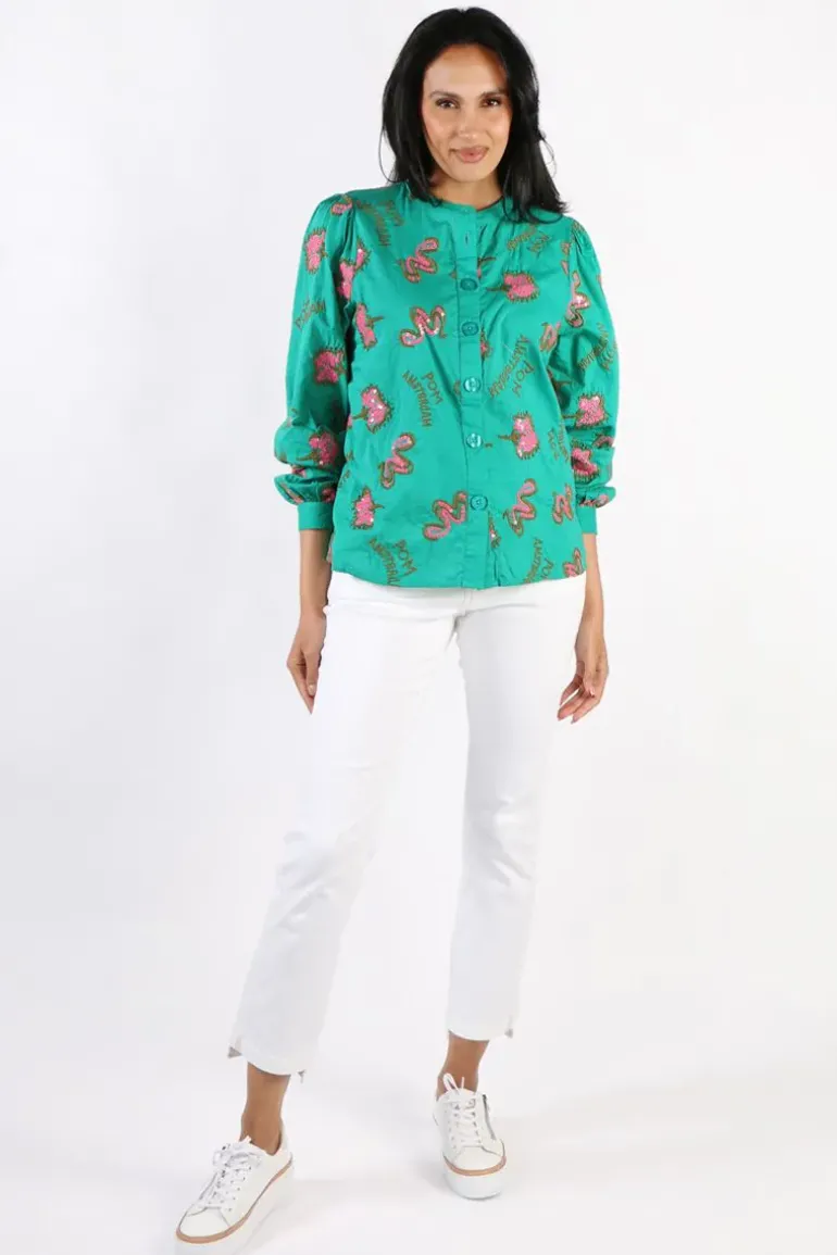 POM Beaded Highlight Shirt In Green