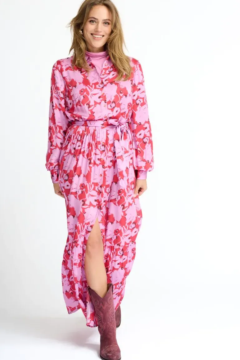 Pom Roze Flowers Dress In Hot Pink
