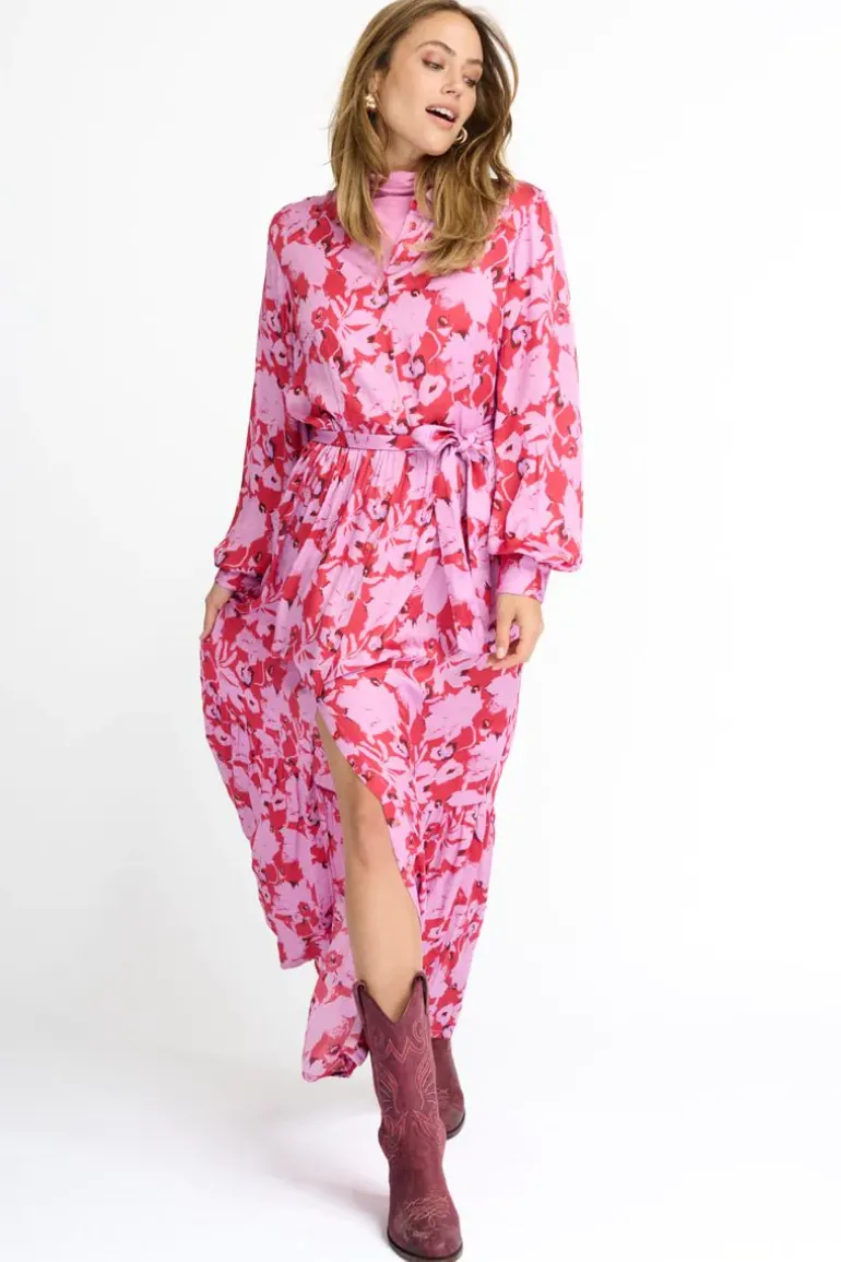 Pom Roze Flowers Dress In Hot Pink