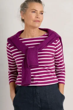 Seasalt Breton Cordial Chalk Stripe Sailor Top In Cerise