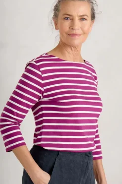 Seasalt Breton Cordial Chalk Stripe Sailor Top In Cerise