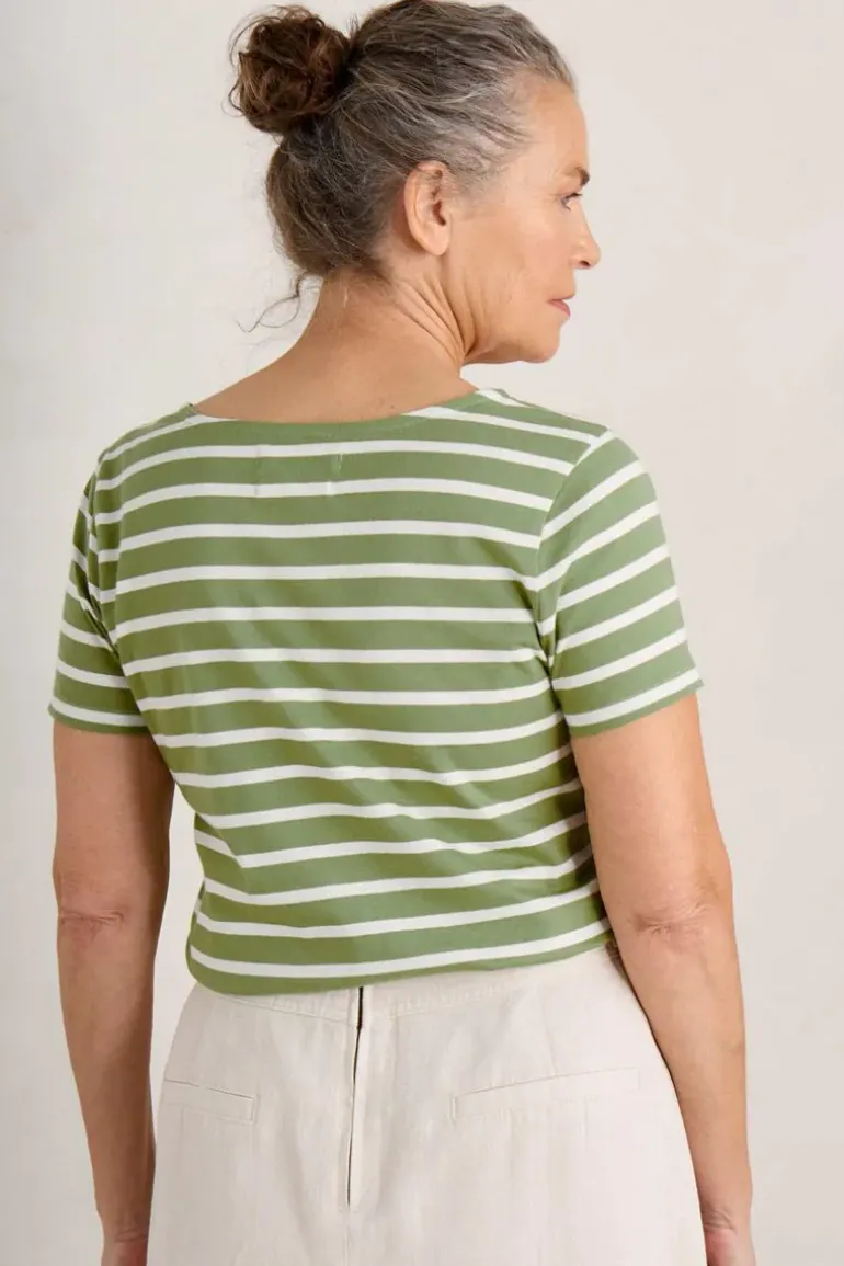 Seasalt Breton Dill Chalk Stripe Tee In Grass