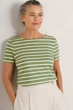 Seasalt Breton Dill Chalk Stripe Tee In Grass