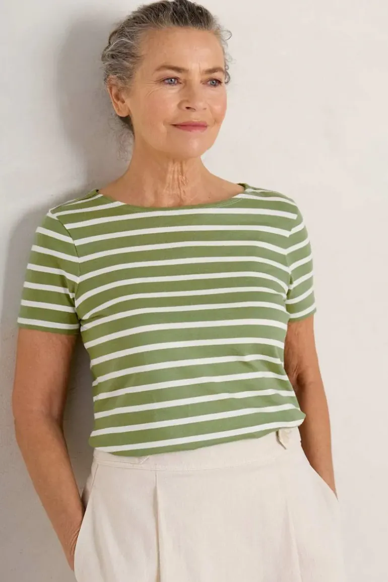Seasalt Breton Dill Chalk Stripe Tee In Grass