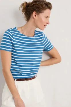 Seasalt Breton Sailboat Chalk Stripe Tee In Blue