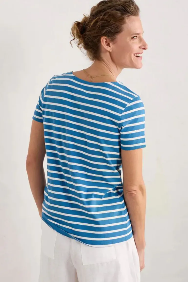 Seasalt Breton Sailboat Chalk Stripe Tee In Blue