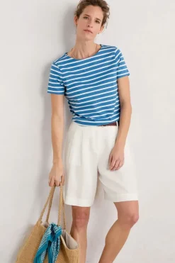 Seasalt Breton Sailboat Chalk Stripe Tee In Blue