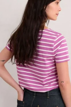 Seasalt Breton Viola Chalk Stripe Tee In Fuchsia