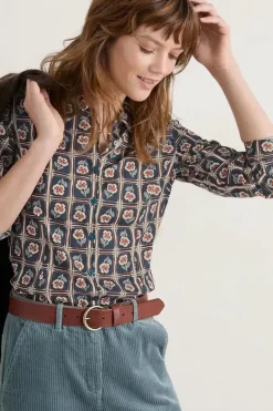 Seasalt Floral Stamp Maritime Larissa Shirt In Navy