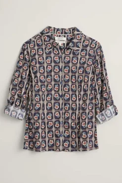 Seasalt Floral Stamp Maritime Larissa Shirt In Navy