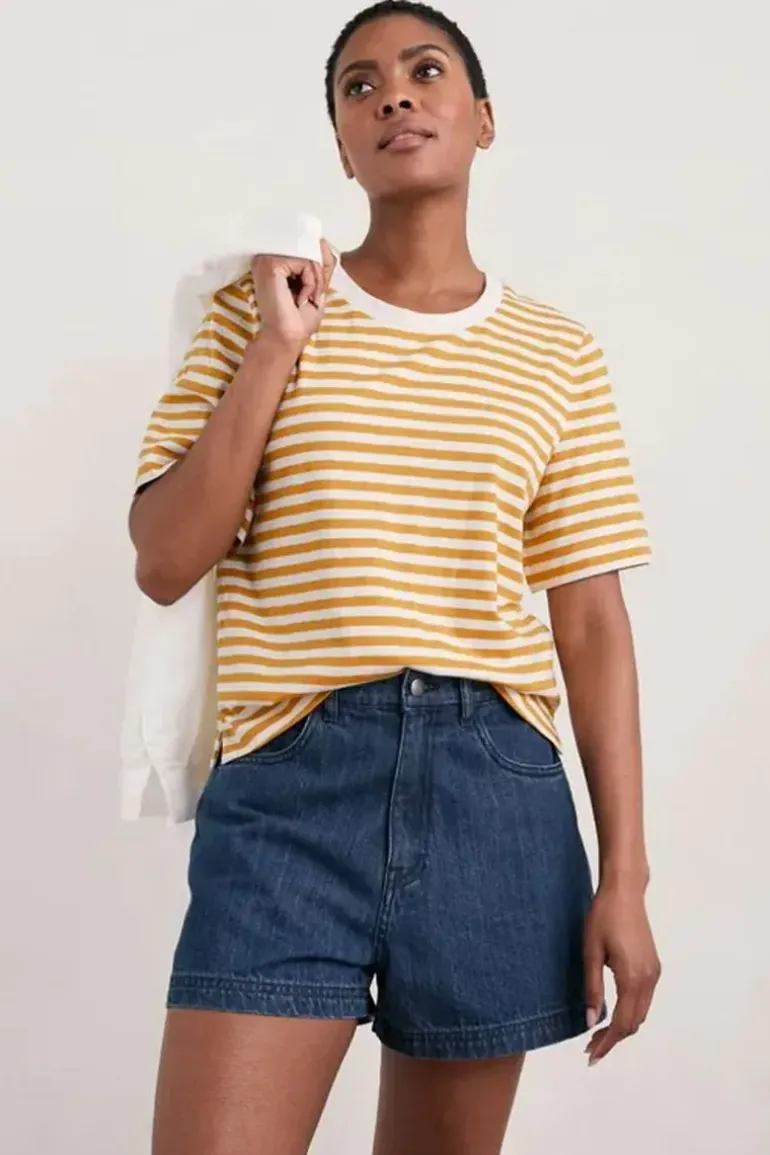 Seasalt Mini Cornish Honeydew Stripe Tee In Mustard