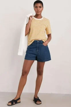 Seasalt Mini Cornish Honeydew Stripe Tee In Mustard