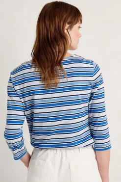 Seasalt Odessa Chalk Blue Fog Stripe Tee In Blue