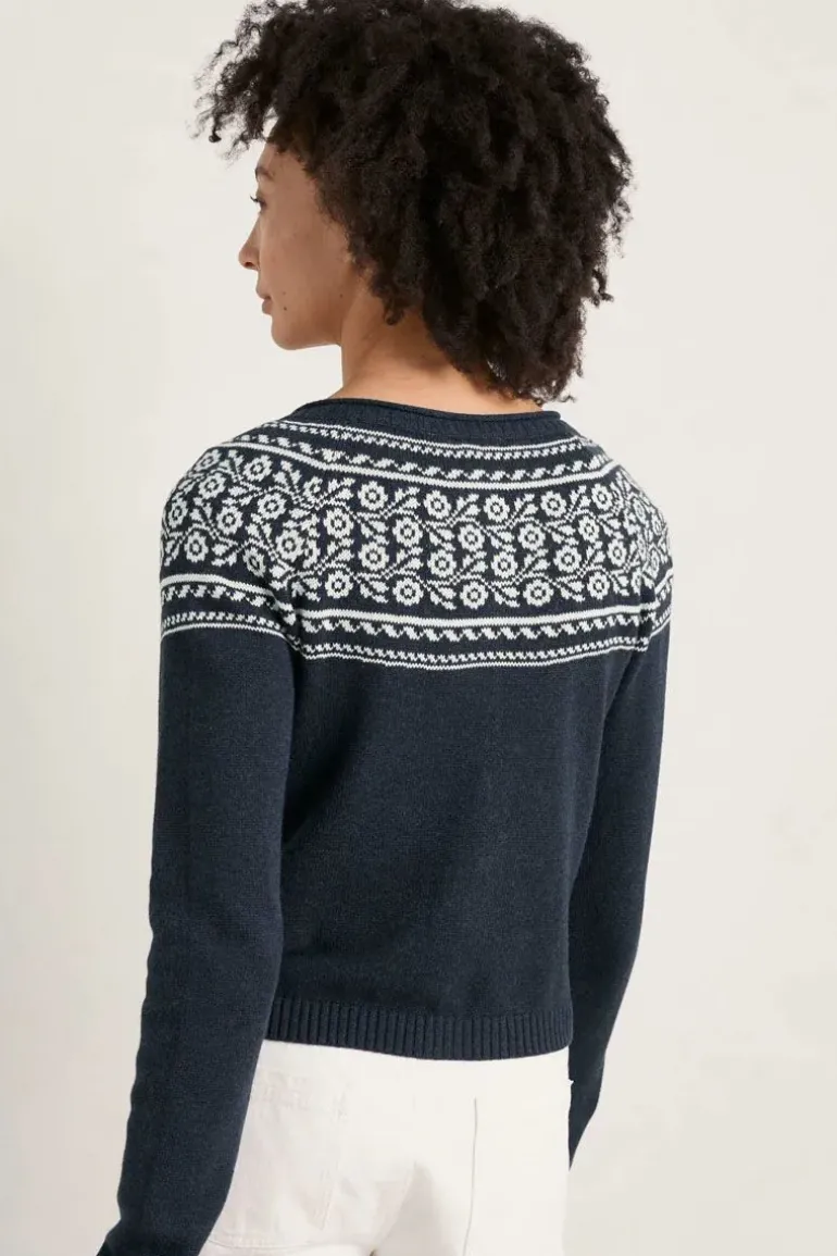 Seasalt Tapestries Inkwell Ecru Sweet Pea Cardigan In Navy