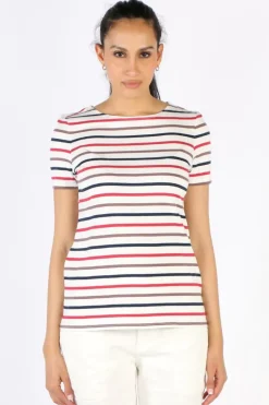 Seasalt Tri Breton Chalk Plum Sailor Tshirt In Stripe