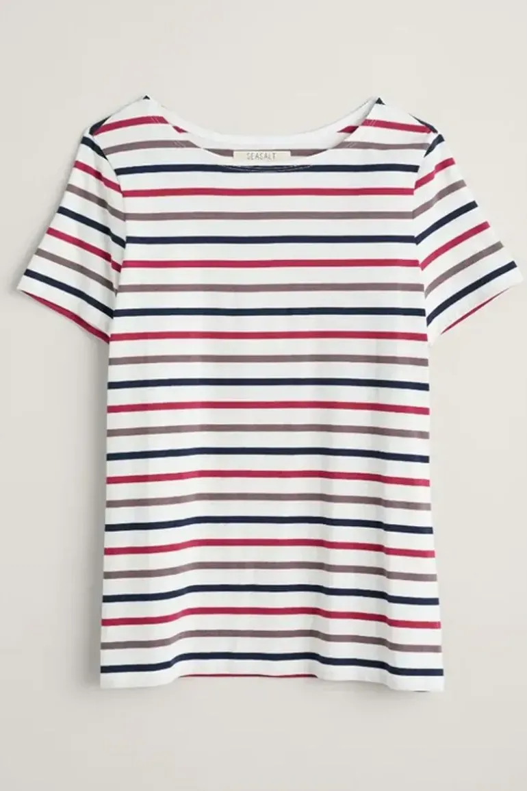 Seasalt Tri Breton Chalk Plum Sailor Tshirt In Stripe