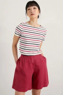 Seasalt Tri Breton Chalk Plum Sailor Tshirt In Stripe