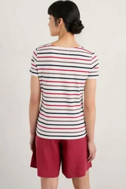 Seasalt Tri Breton Chalk Plum Sailor Tshirt In Stripe