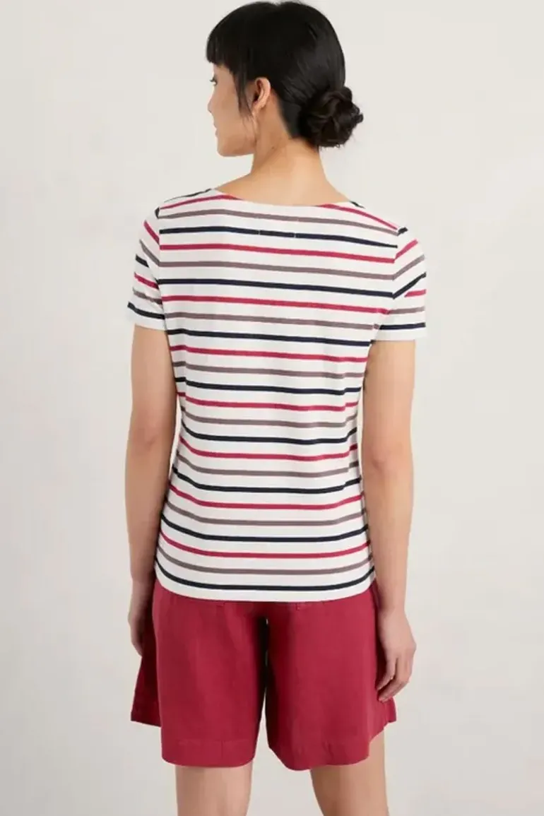 Seasalt Tri Breton Chalk Plum Sailor Tshirt In Stripe