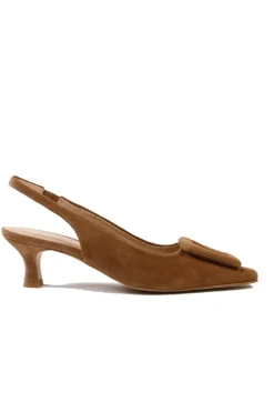 Slingback Suede Heels By Zinda In Tan
