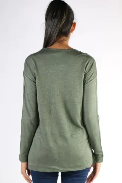 Split Hem Tee In Olive By Jump