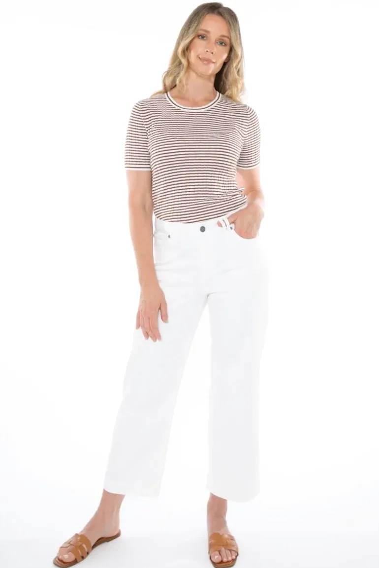 Stripe Rib Knit Jumper In Nut By Jump