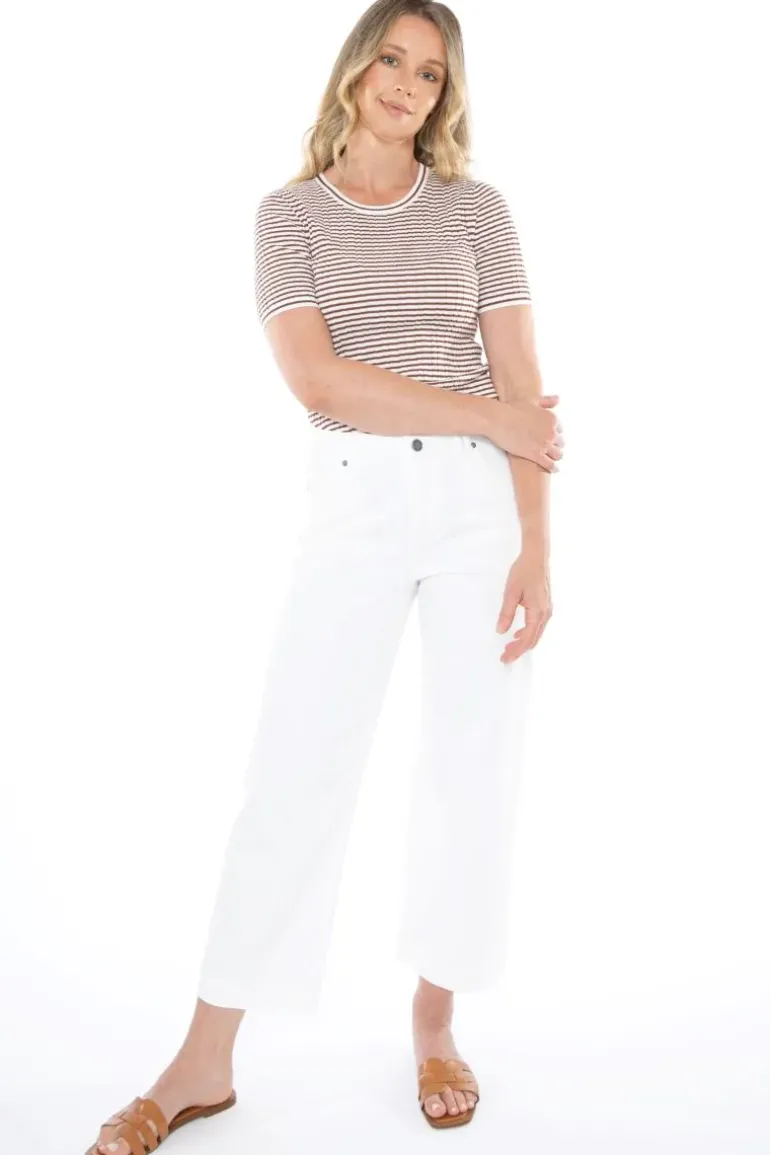 Stripe Rib Knit Jumper In Nut By Jump