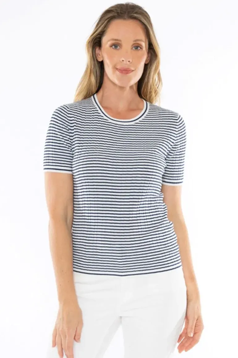 Stripe Rib Knit Jumper In Indigo By Jump