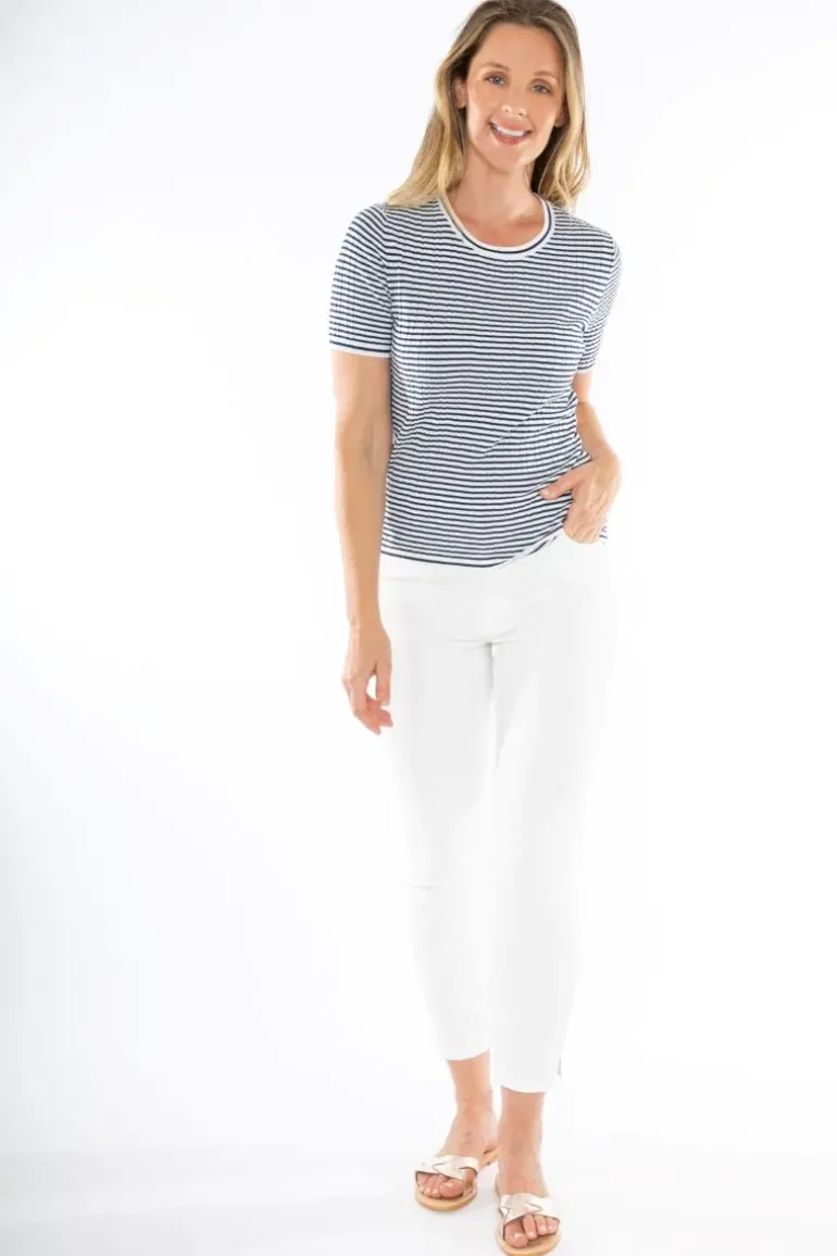 Stripe Rib Knit Jumper In Indigo By Jump