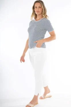 Stripe Rib Knit Jumper In Indigo By Jump