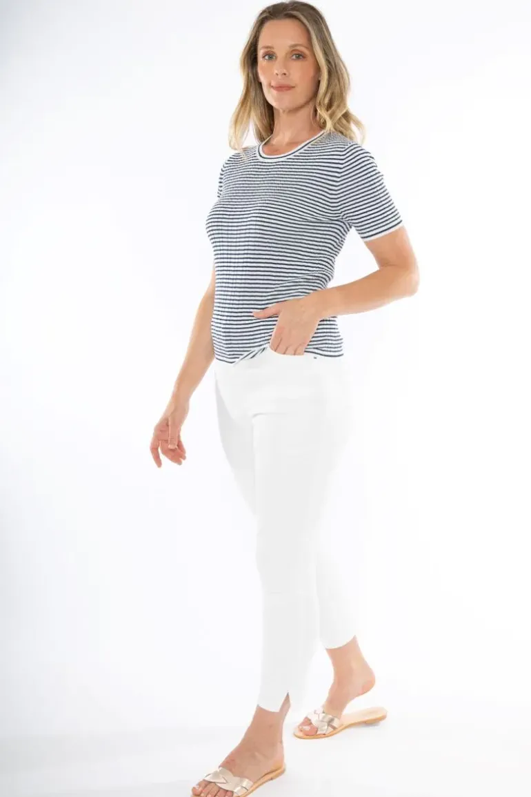 Stripe Rib Knit Jumper In Indigo By Jump