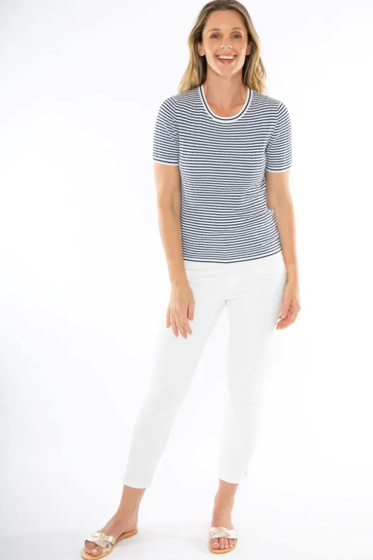 Stripe Rib Knit Jumper In Indigo By Jump