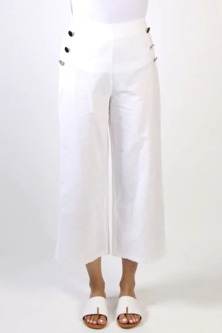 Threadz Gold Button Pant In White