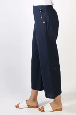 Threadz Gold Button Pant In Navy