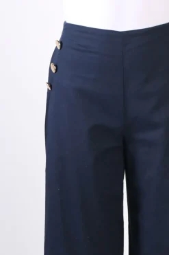 Threadz Gold Button Pant In Navy