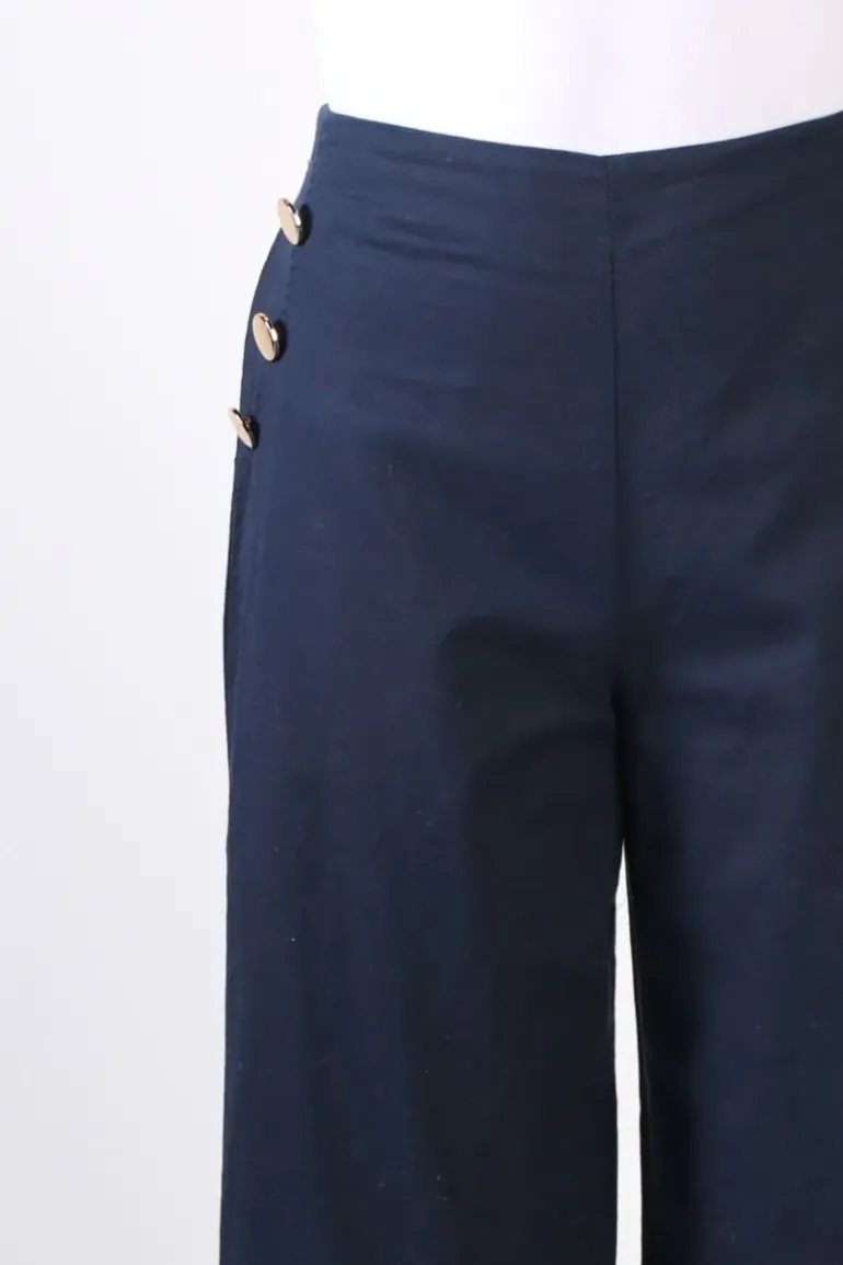 Threadz Gold Button Pant In Navy