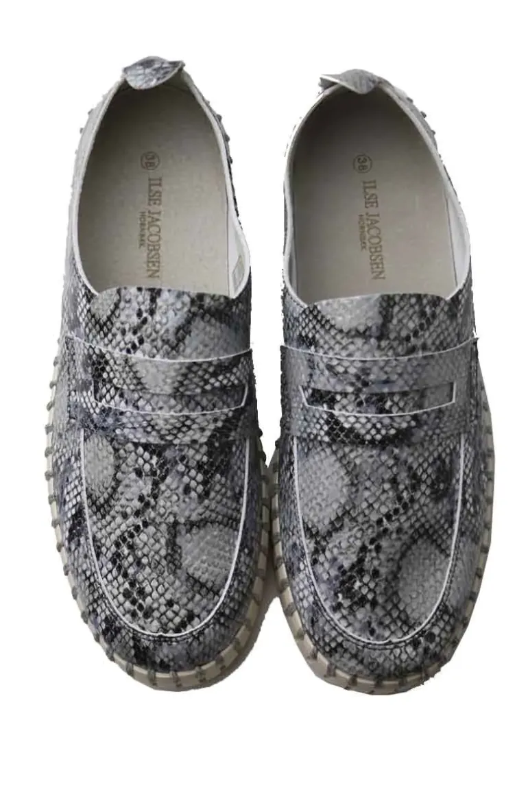 Tulip Platform Loafer By Ilse Jacobsen In Black Snakeskin