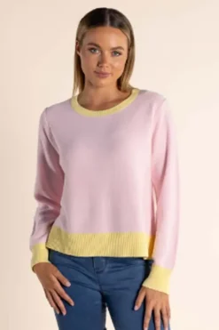 Two Ts Crew Neck Contrast Jumper In Rose
