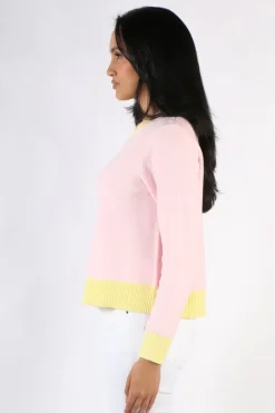 Two Ts Crew Neck Contrast Jumper In Rose
