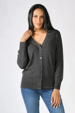 V Neck Cardigan In Charcoal By Bridge & Lord