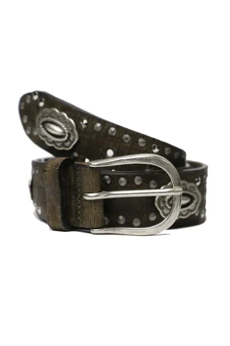Vanzetti Textured Studded Belt In Olive