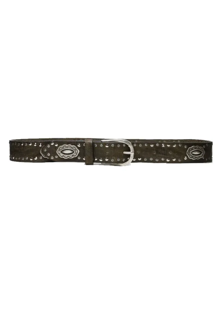 Vanzetti Textured Studded Belt In Olive