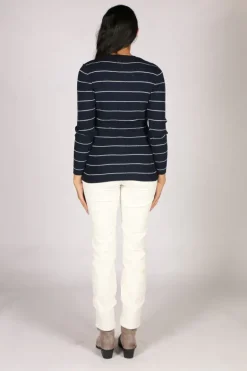 Vassalli Knitted Stripe Jumper In Navy