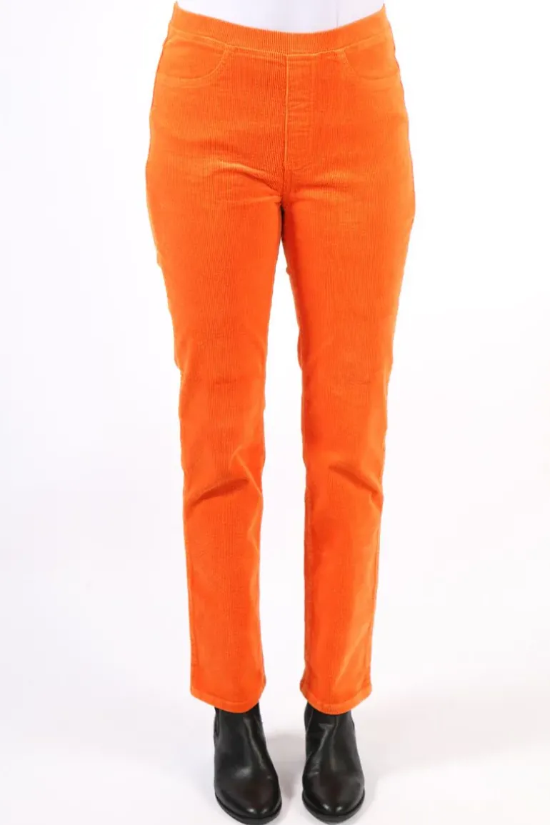 Vassalli Skinny Leg Widewale Cord Pull On Pant In Orange