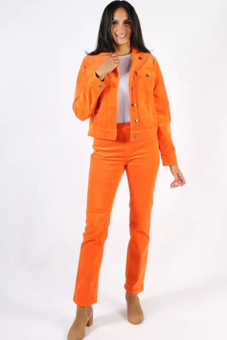 Vassalli Skinny Leg Widewale Cord Pull On Pant In Orange
